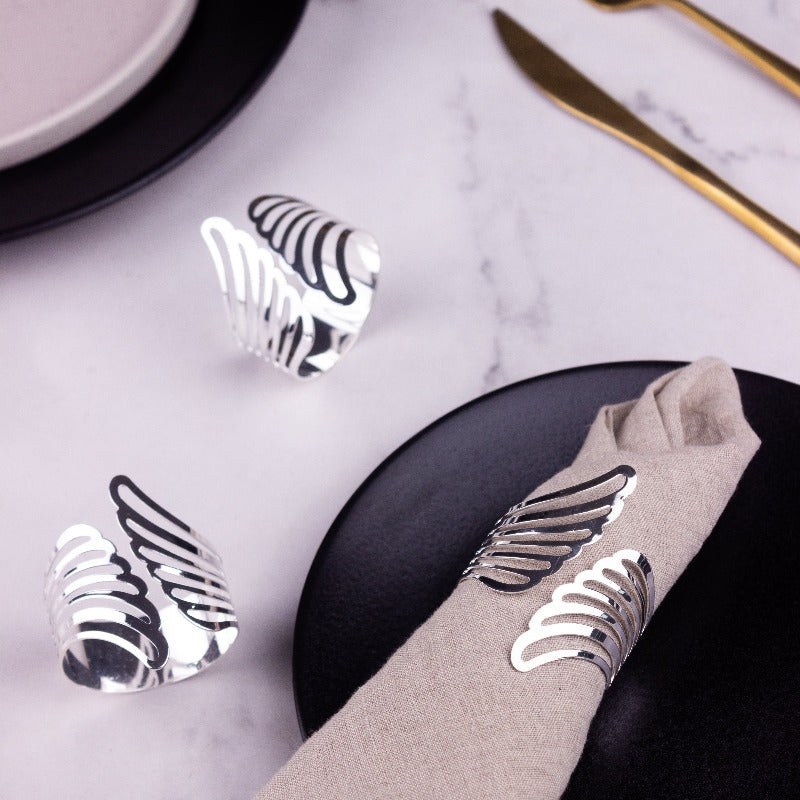 Feather Essence Silver Napkin Rings (Set of 6) Napkin Rings June Trading
