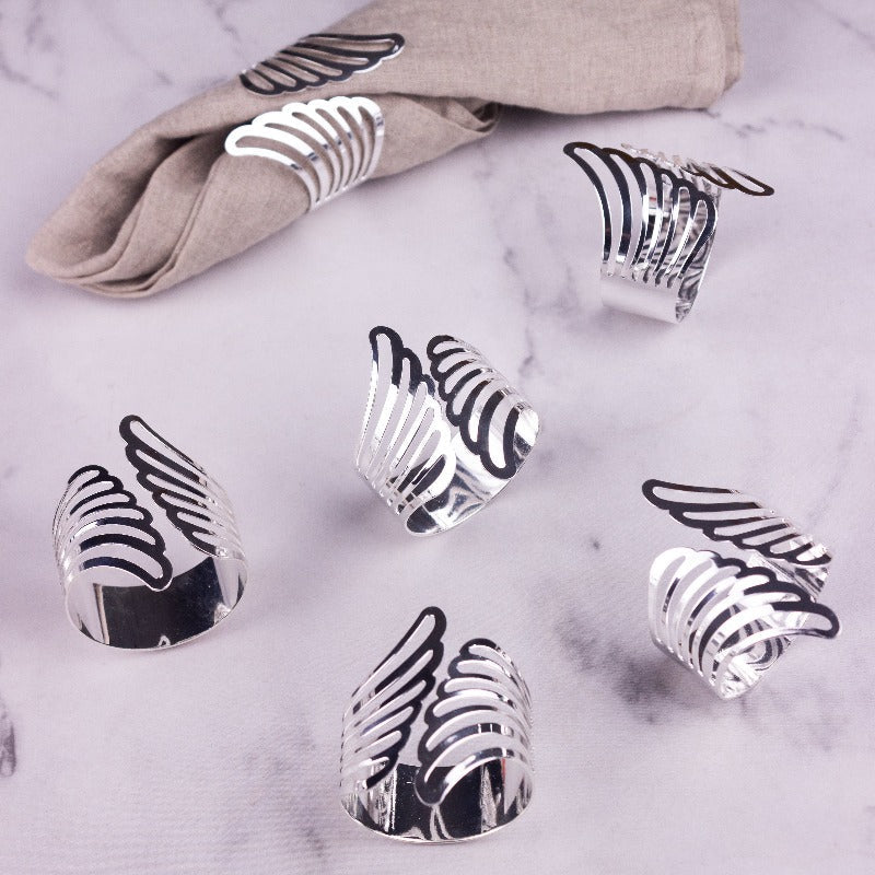 Feather Essence Silver Napkin Rings (Set of 6) Napkin Rings June Trading