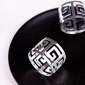Maze Silver Napkin Rings (Set of 6) Napkin Rings June Trading