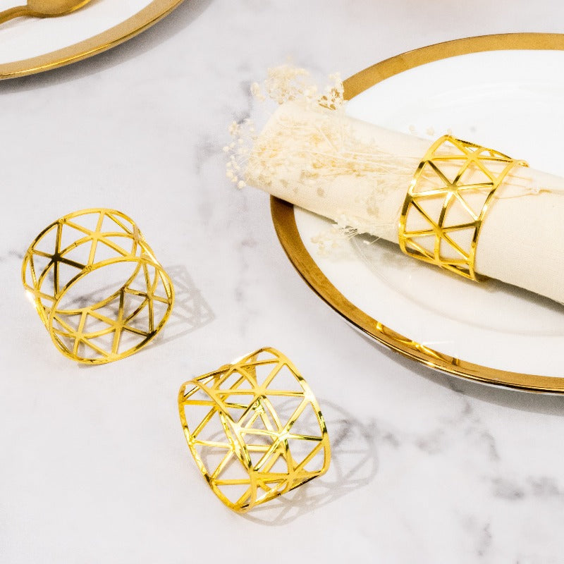 Melora Geometric Gold Napkin Rings (Set of 6) Napkin Rings June Trading