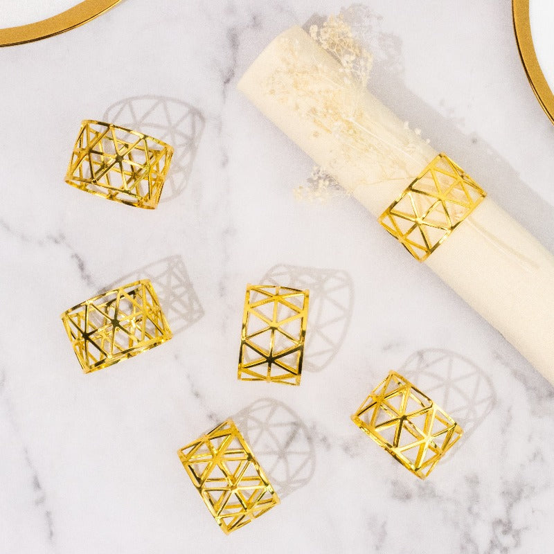 Melora Geometric Gold Napkin Rings (Set of 6) Napkin Rings June Trading
