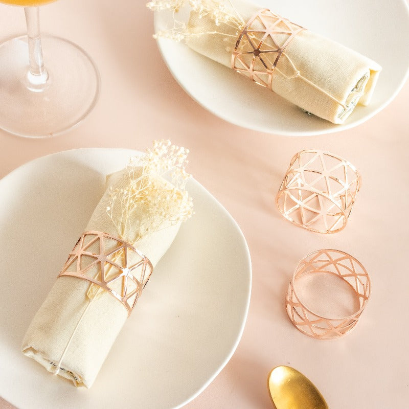 Melora Geometric Rose Gold Napkin Rings (Set of 6) Napkin Rings June Trading