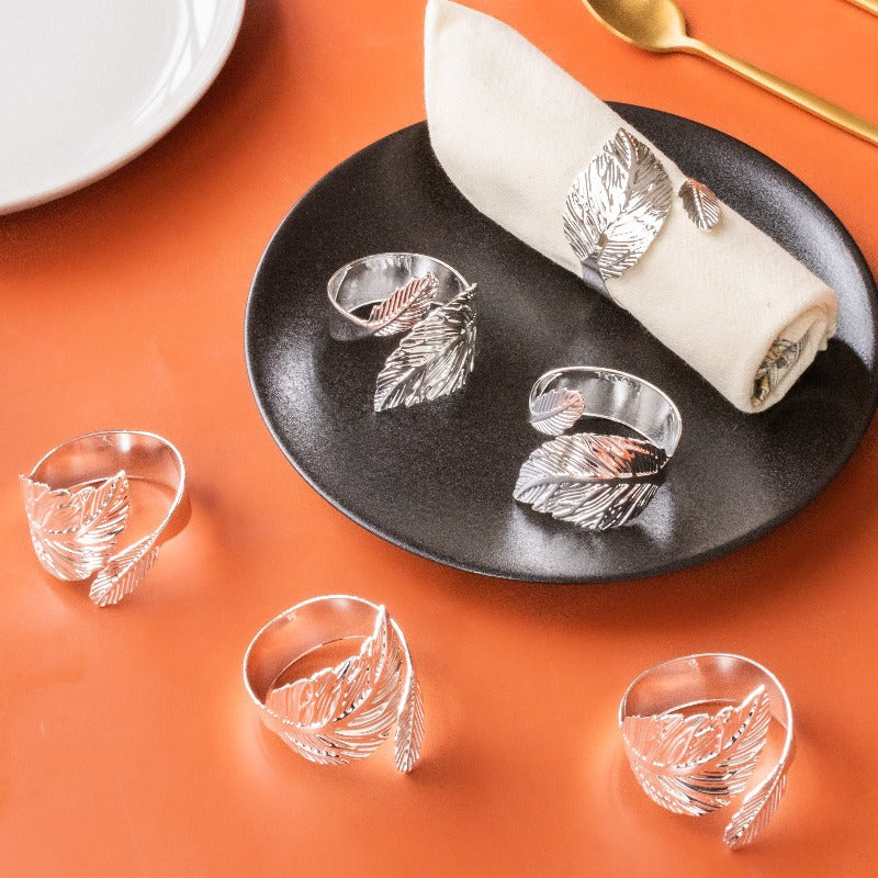 Leafy Details Silver Silver Napkin Rings (Set of 6) The June Shop