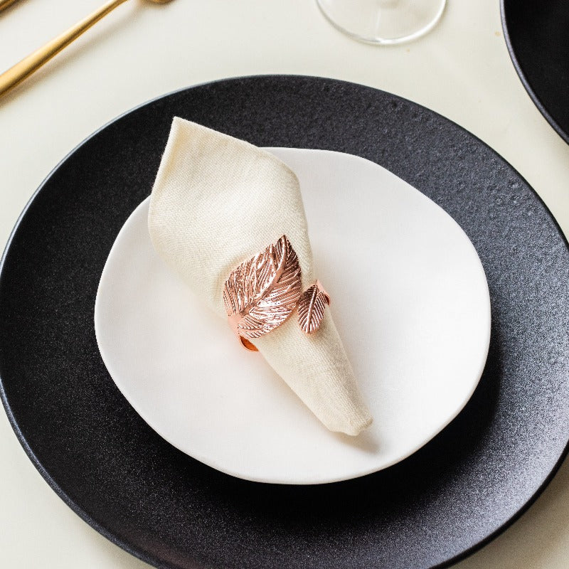 Leafy Details Rose Gold Napkin Rings (Set of 6) Napkin Rings June Trading