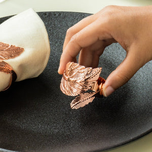 Leafy Details Rose Gold Napkin Rings (Set of 6) Napkin Rings June Trading