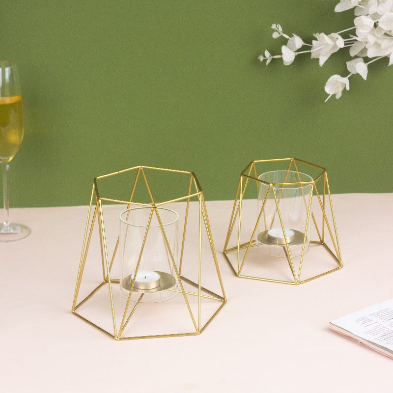 Gold Minimalist Candle Holder Set of 2 Candle Holders June Trading