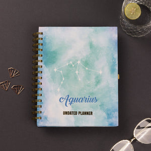 Undated Yearly Planner - Aquarius (2023 Collection) + Ultimate Sticker Book Undated Planners June Trading