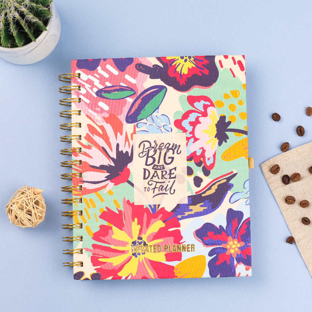 Undated Yearly Planner - Dream Big, Dare to Fail (2023 Collection) + Ultimate Sticker Book Undated Planners June Trading