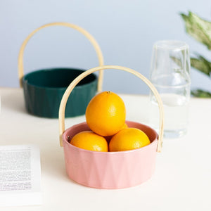Nordic Snack Serving Bowl With Wooden Handle Basket June Trading
