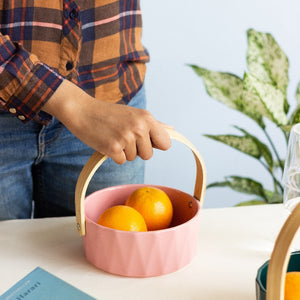 Nordic Snack Serving Bowl With Wooden Handle Basket June Trading