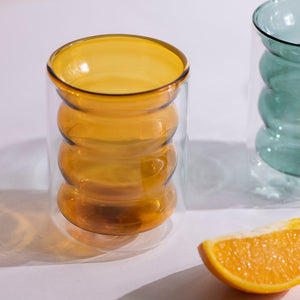 Rippled Tinted Double Walled Glass Glasses June Trading Sunflower Yellow