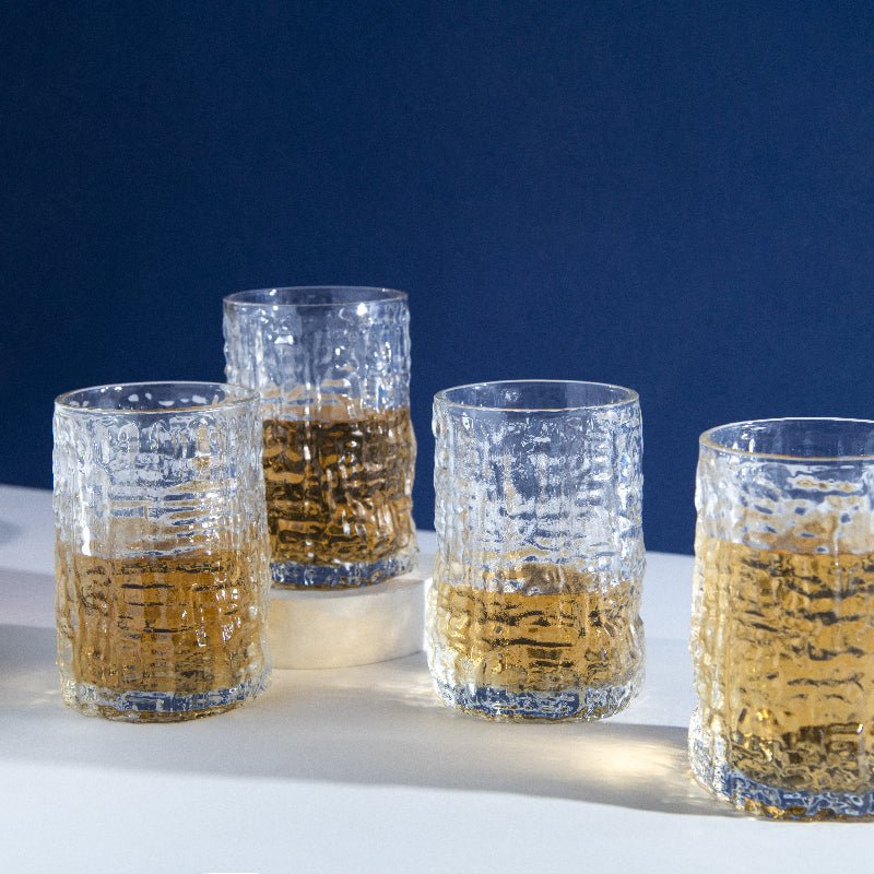 Frosted Crinkled Glass Set Of 4 (Small) Glasses June Trading