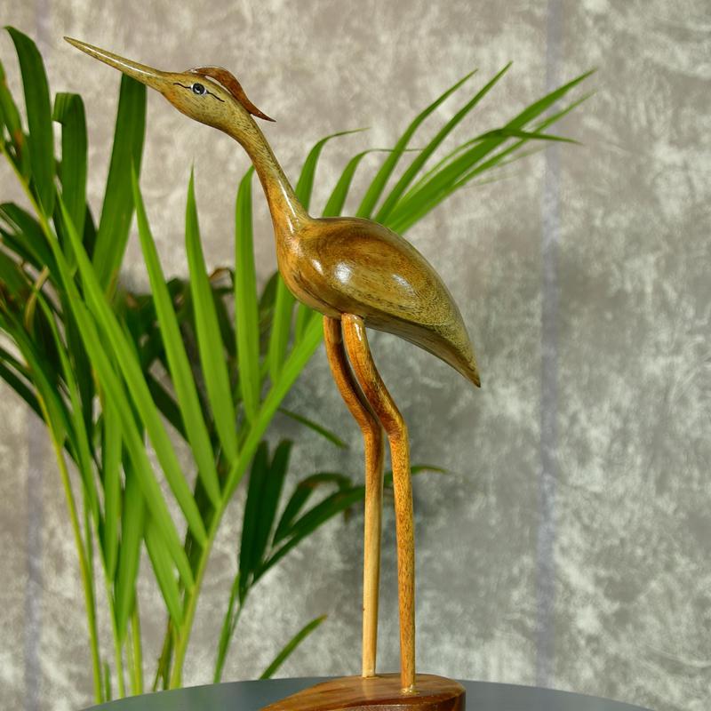Elegant Wooden Carved Flamingo Sculpture: Premium Abstract Decor Accent