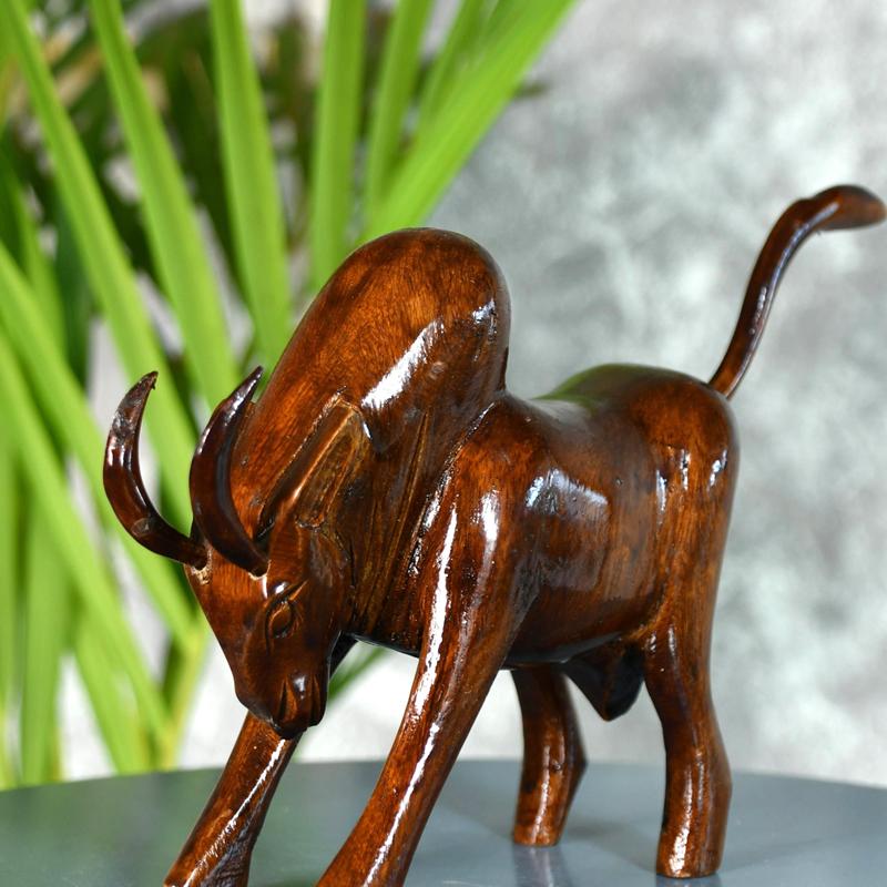 Handcarved Wooden Large Bull