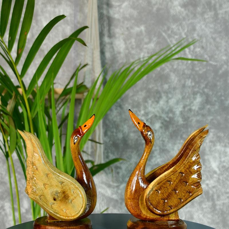 Pair Of Wooden Handcarved Swan
