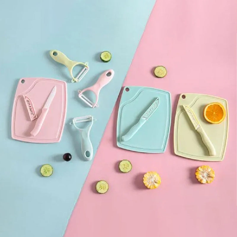 Pastel Fruit Knife, Peeler & Cutting Board Set Utility June Trading