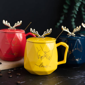 Nordic Reindeer Ceramic Mug With Lid Coffee Mugs June Trading