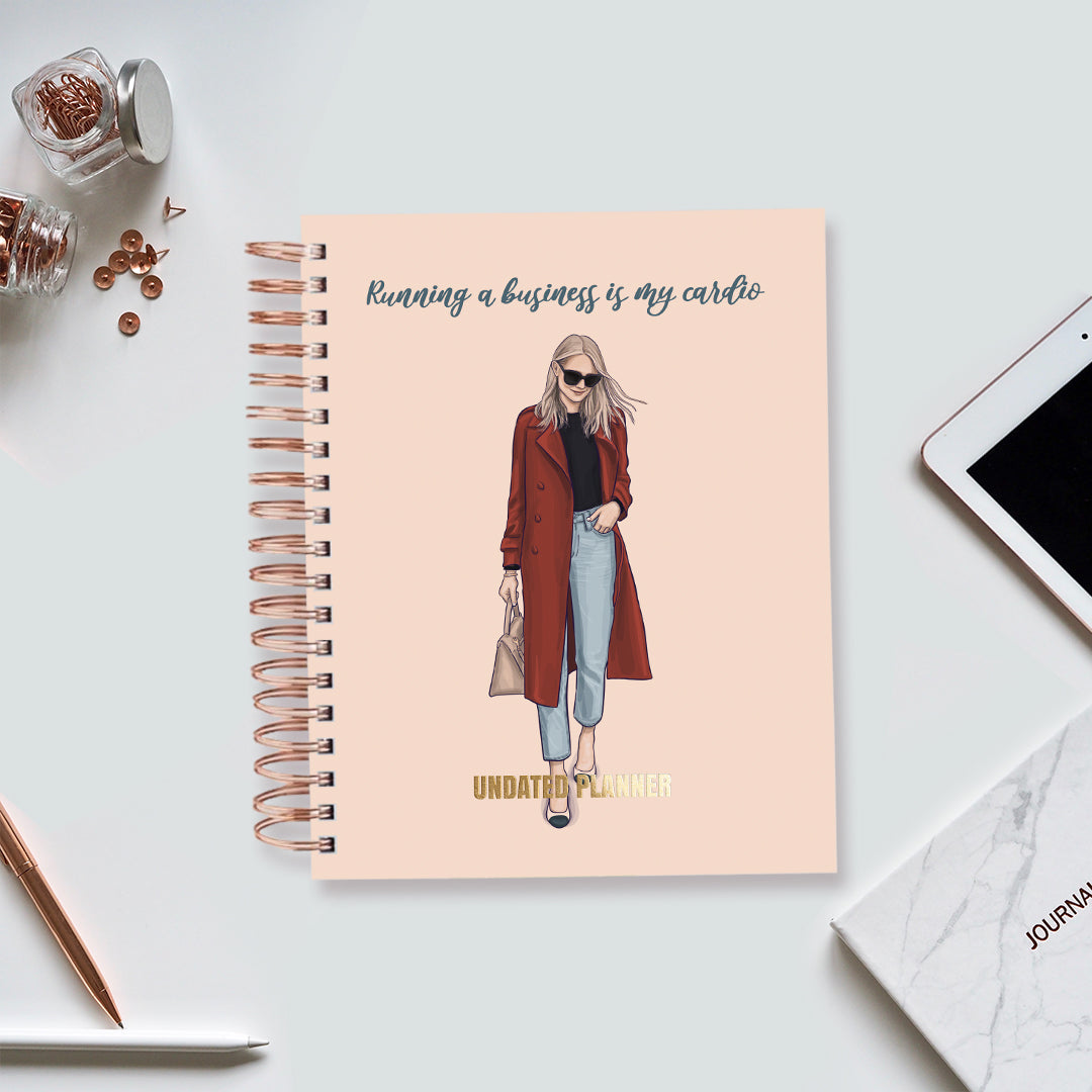 Undated Yearly Planner - Business Is My Cardio (2023 Collection) + Ultimate Sticker Book Undated Planners June Trading