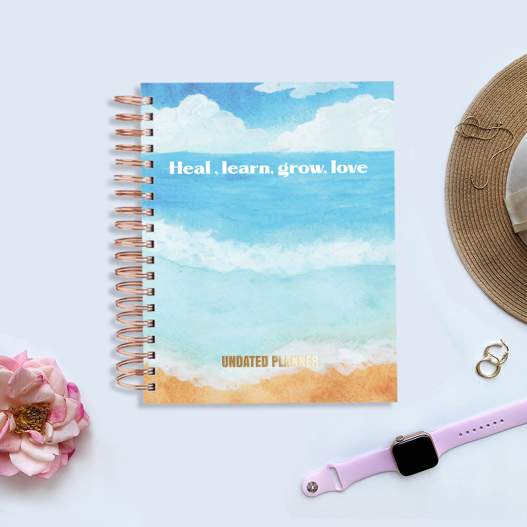 Undated Yearly Planner - Heal. Learn. Grow. Love. (2023 Collection) + Ultimate Sticker Book Undated Planners June Trading