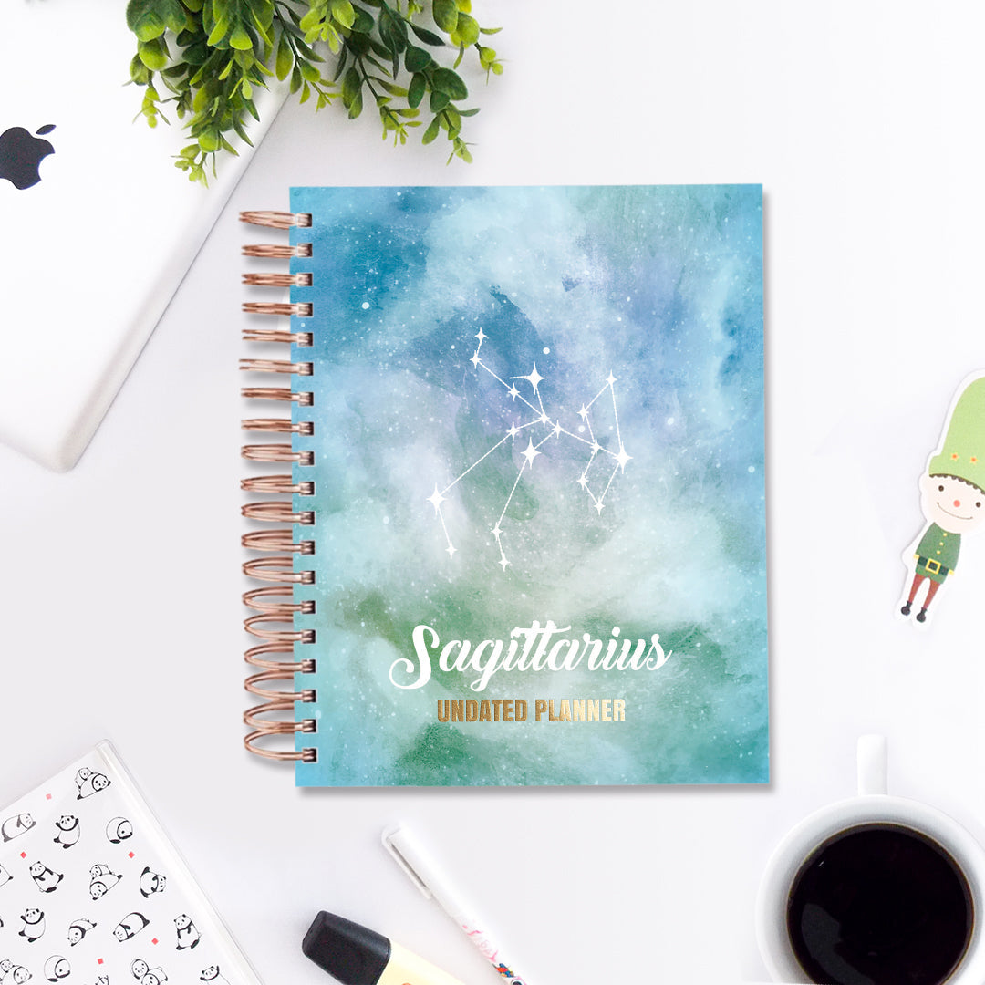 Undated Yearly Planner - Sagittarius (2023 Collection) + Ultimate Sticker Book Undated Planners June Trading