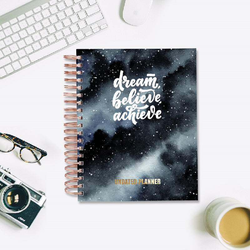 Undated Yearly Planner - Dream, Believe, Achieve Undated Planners June Trading