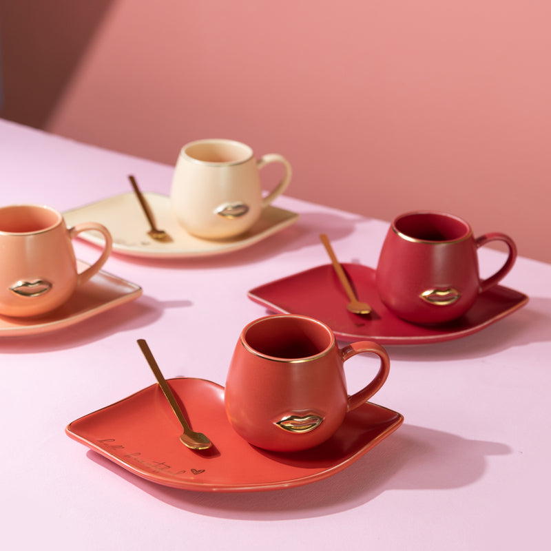 Mesmerizing Lips Tea Coffee Cup With Tray Spoon Coffee Mugs