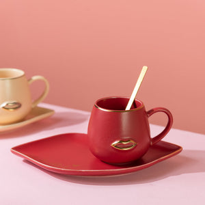 Mesmerizing Lips Tea & Coffee Cup With Tray & Spoon Coffee Mugs June Trading Power Red