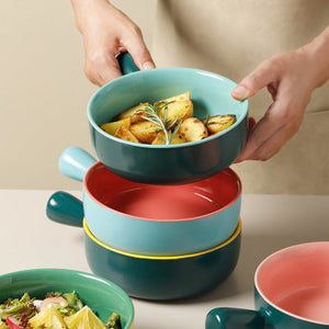 Ceramic Bowl with Handle Serving Bowls June Trading Blue and Pink