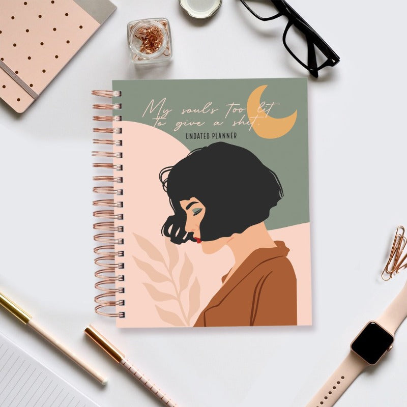 Undated Yearly Planner - My Soul's Too Lit (2023 Collection) + Ultimate Sticker Book Undated Planners June Trading