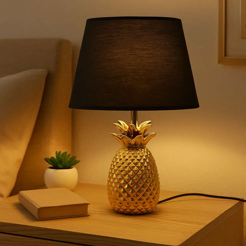 Coral Tree Golden Pineapple Table Lamp With Black Fabric Shade