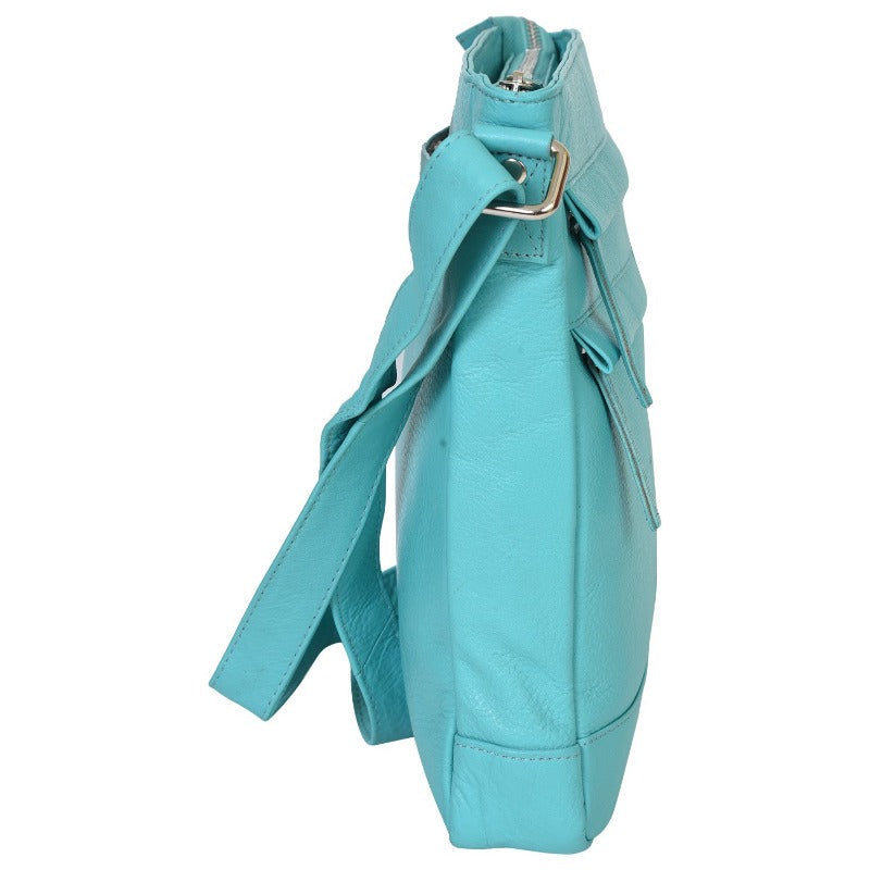 Portlee Leather Travel Messenger Sling Bag for men & women, Natural NDM Turquoise (H2) Messenger & Sling Bag Portlee   