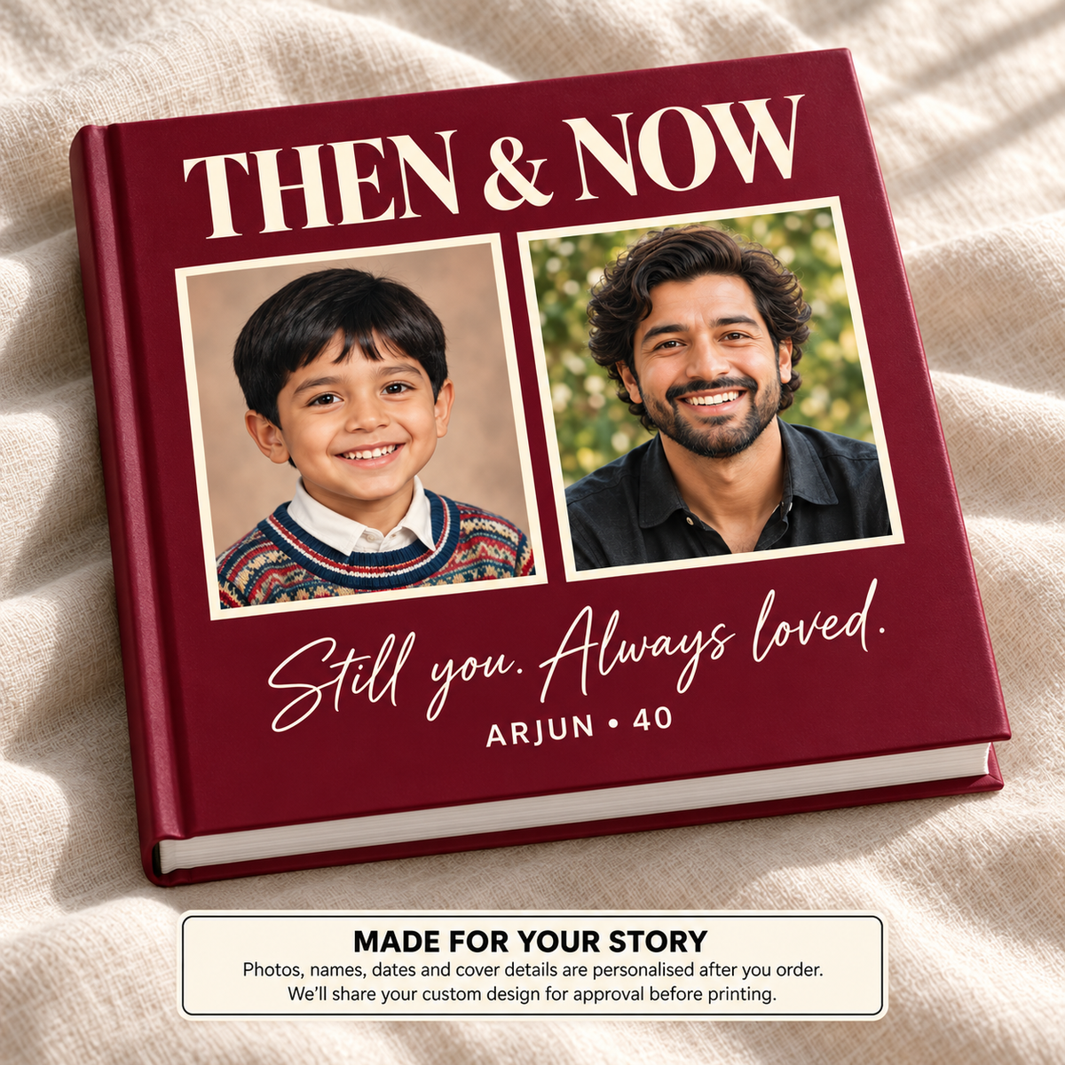 Then And Now Arjun — personalised birthday photo book cover