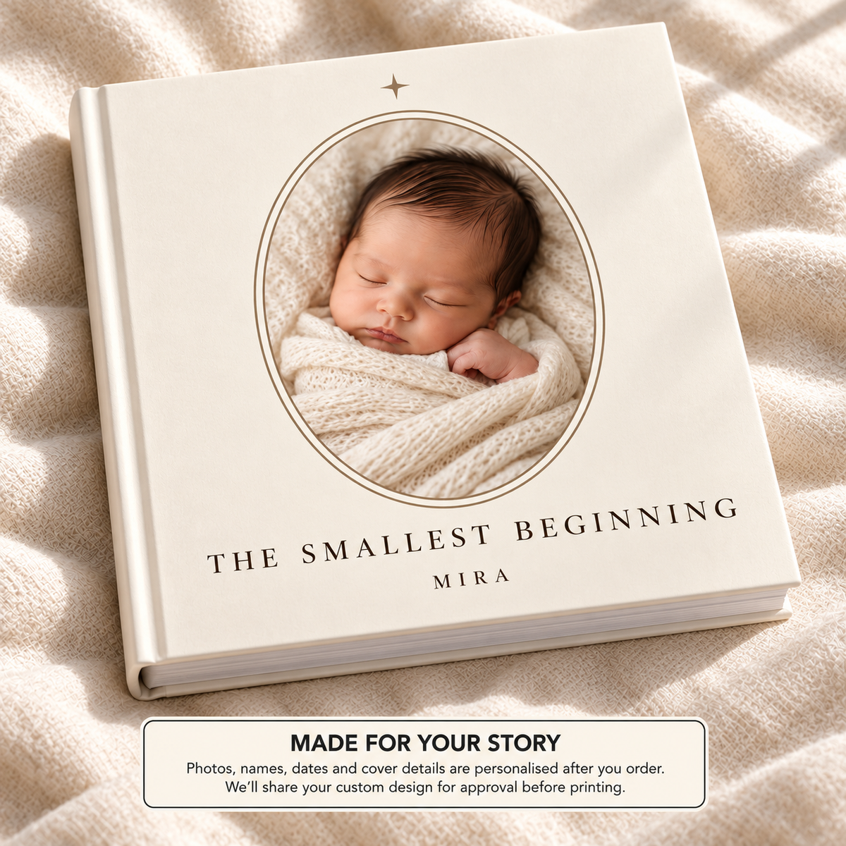 Smallest Beginning Mira — personalised pregnancy & baby photo book cover