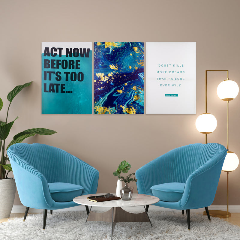 Aqua Tone Motivational Quote Canvas Painting (Set of 3) Canvas Painting June Trading   