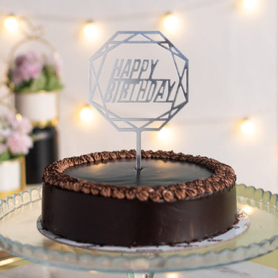 Hexagon Silver Cake Topper - Happy Birthday Cake Toppers June Trading   