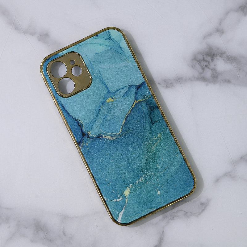 Marble Pattern Rose Gold Edge iPhone 12 Case iPhone 12 & 12 Pro June Trading Sea Green  