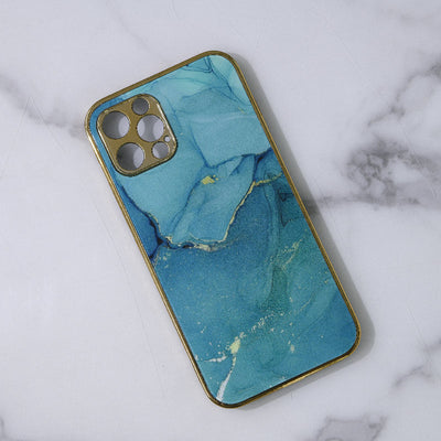Marble Pattern Rose Gold Edge iPhone 12 Pro Case iPhone 12 & 12 Pro June Trading Sea Green  