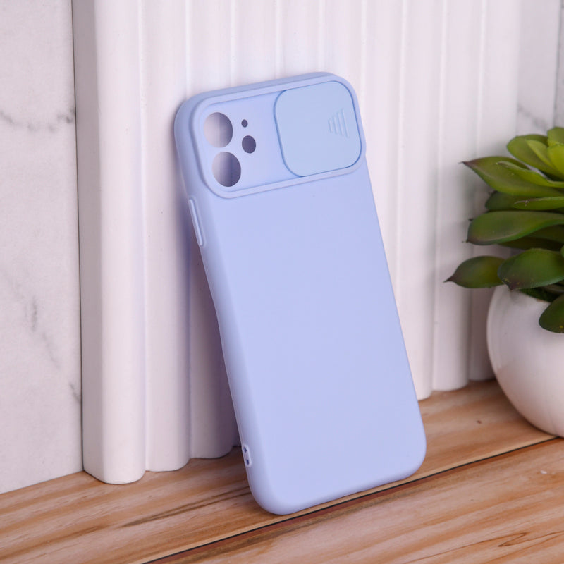 Solid Colour Silicon Case With Camera Slider For Apple iPhone 12 iPhone 12 June Trading Baby Blue  