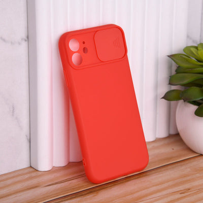 Solid Colour Silicon Case With Camera Slider For Apple iPhone 12 iPhone 12 June Trading Rouge Red  