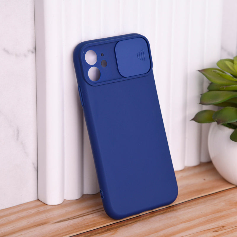 Solid Colour Silicon Case With Camera Slider For Apple iPhone 12 iPhone 12 June Trading Midnight Blue  