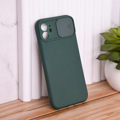 Solid Colour Silicon Case With Camera Slider For Apple iPhone 12 iPhone 12 June Trading Hunter Green  