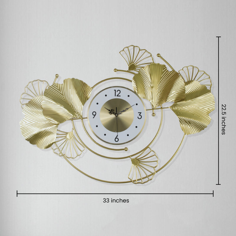 Golden Gingko Leaves Modern Wall Clock