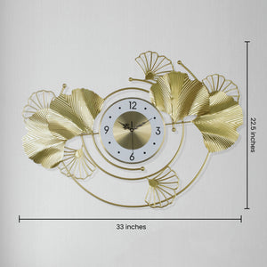 Golden Gingko Leaves Modern Wall Clock Wall Clocks June Trading   