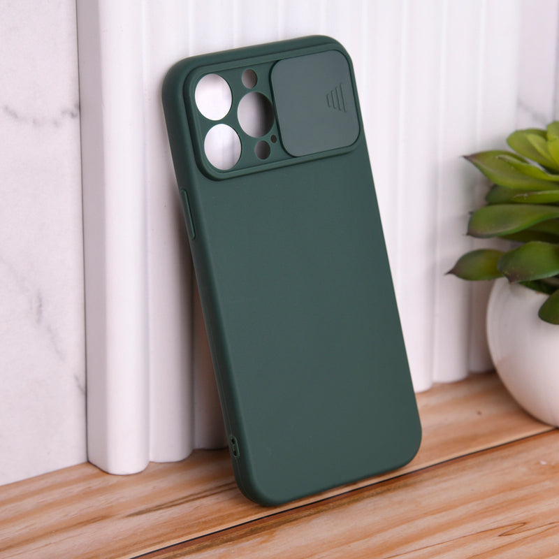 Solid Colour Silicon Case With Camera Slider For Apple iPhone 12 Pro iPhone 12 Pro June Trading Hunter Green  