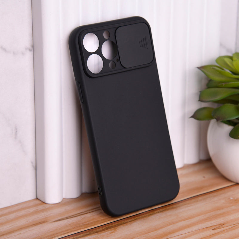 Solid Colour Silicon Case With Camera Slider For Apple iPhone 12 Pro Max iPhone 12 Pro Max June Trading Onyx Black  