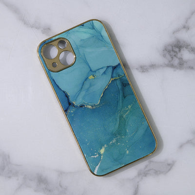 Marble Pattern Rose Gold Edge iPhone 14 Case iPhone 14 June Trading Sea Green  
