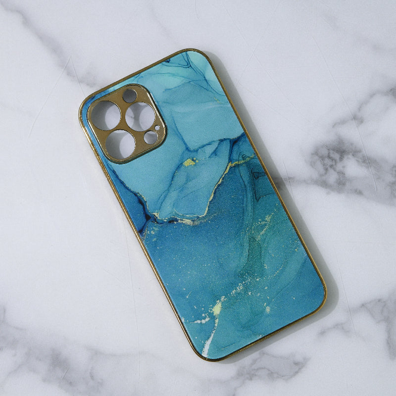 Marble Pattern Rose Gold Edge iPhone 14 Pro Max Case iPhone 14 Pro Max June Trading Sea Green  