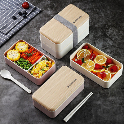 2-Compartment Minimalist Wood Accent Lunch Box Lunch Boxes The June Shop   