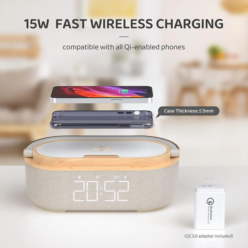 LumoDock Wireless Charging Bluetooth Speaker Smart Clock With Alarm