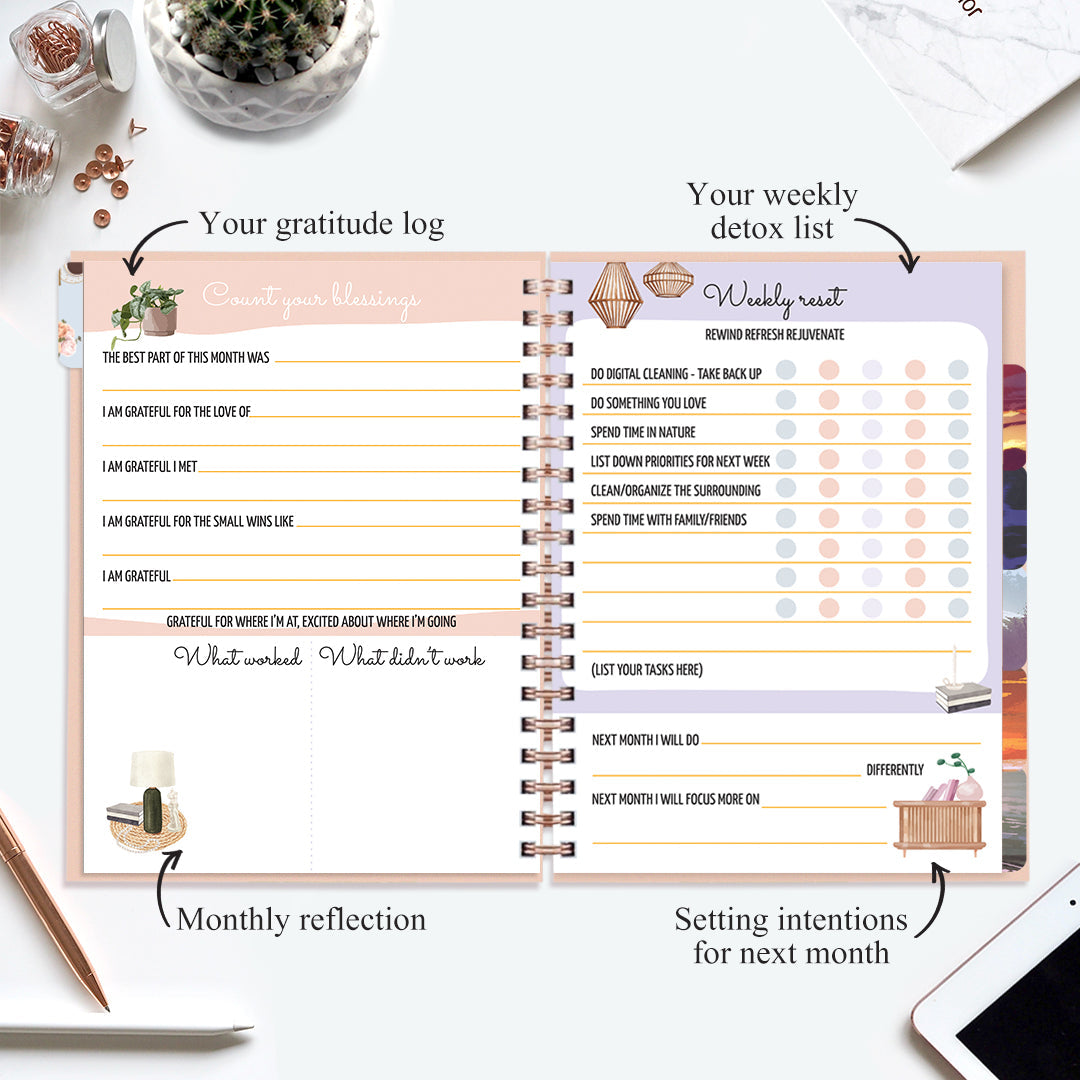 Undated Yearly Planner - Embrace Your Own Pace (2023 Collection) + Ultimate Sticker Book Undated Planners June Trading   